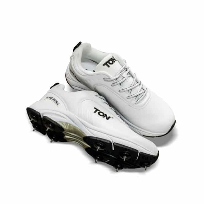 Ton Pro 9000 Cricket Spike Shoes (White and Black) Size 8 - Premium Cricket Equipment